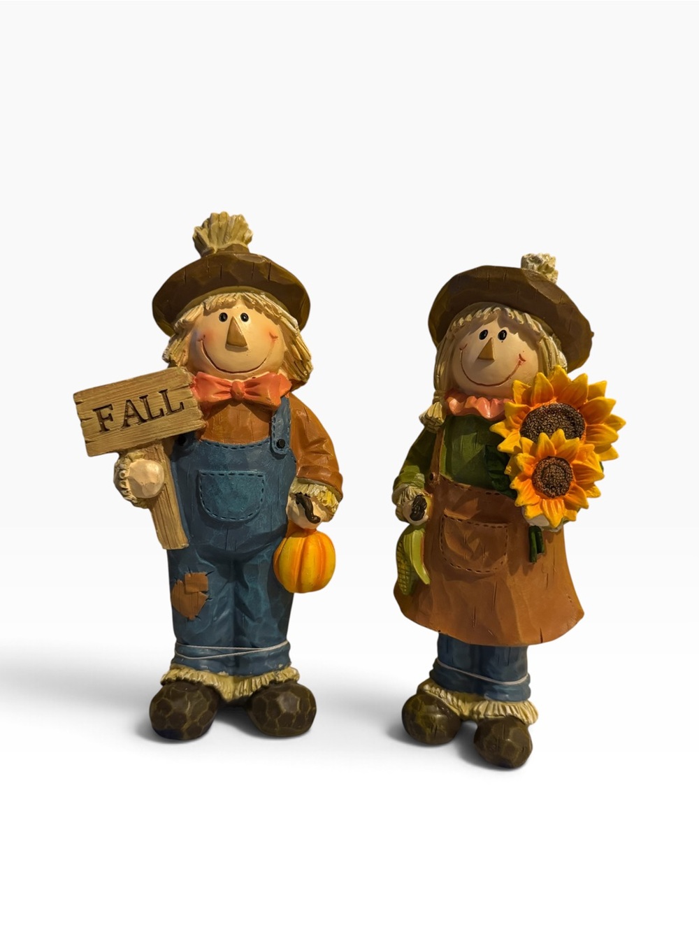 Autumn Scarecrow Couple Fall Figurines - Decorative Harvest Accents